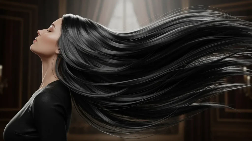  Her hair flowed like liquid silk