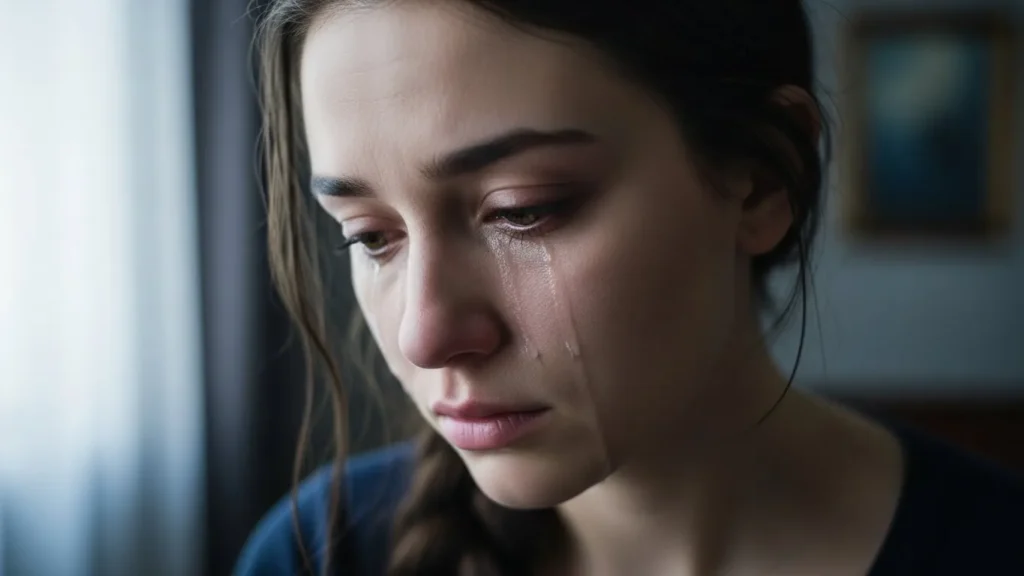 Her tears were silent rivers