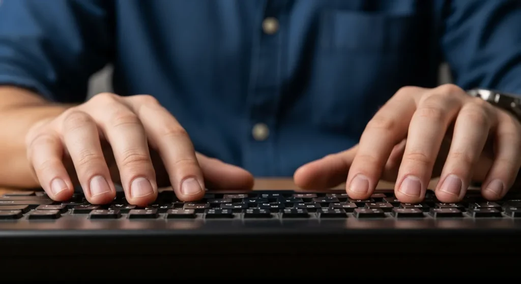 His fingers flew over the keyboard