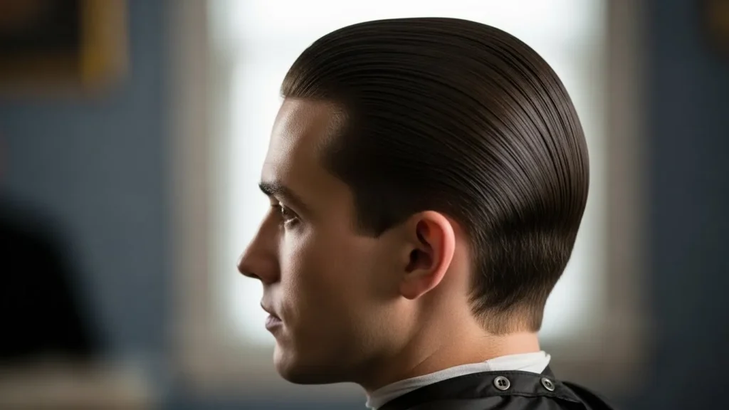 His hair lay flat like calm water