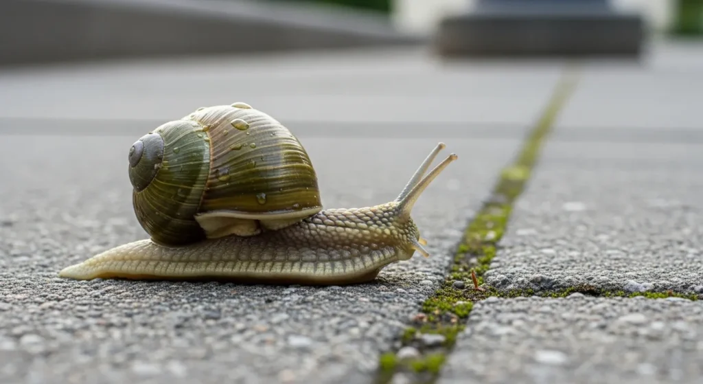 Like a snail crossing a sidewalk