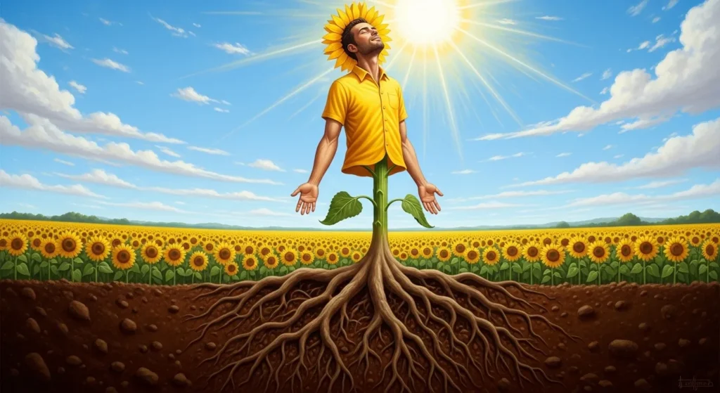 He is rooted like a sunflower in fertile soil
