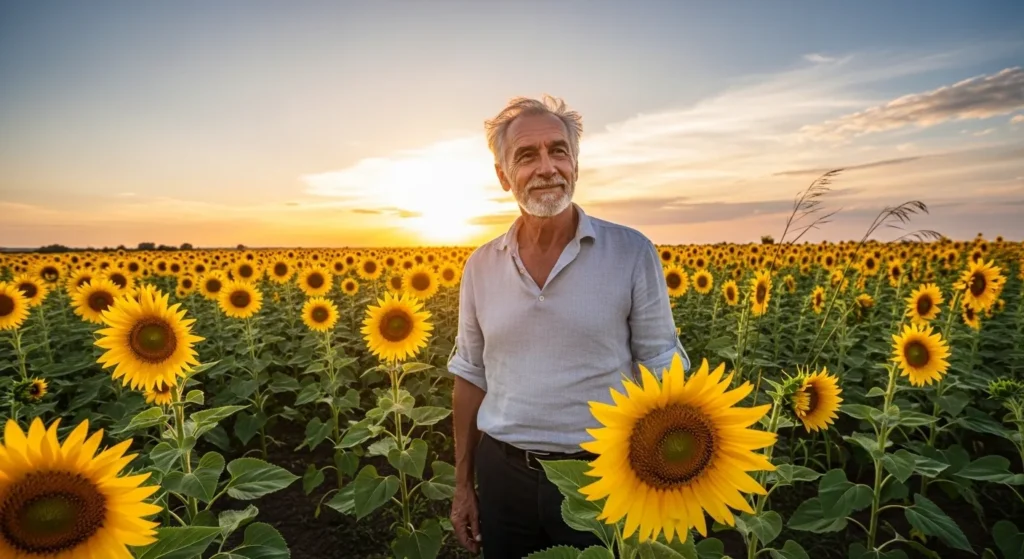 His kindness is a field of sunflowers