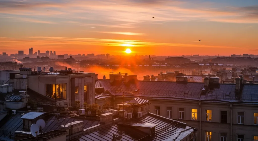  The sun danced across the rooftops