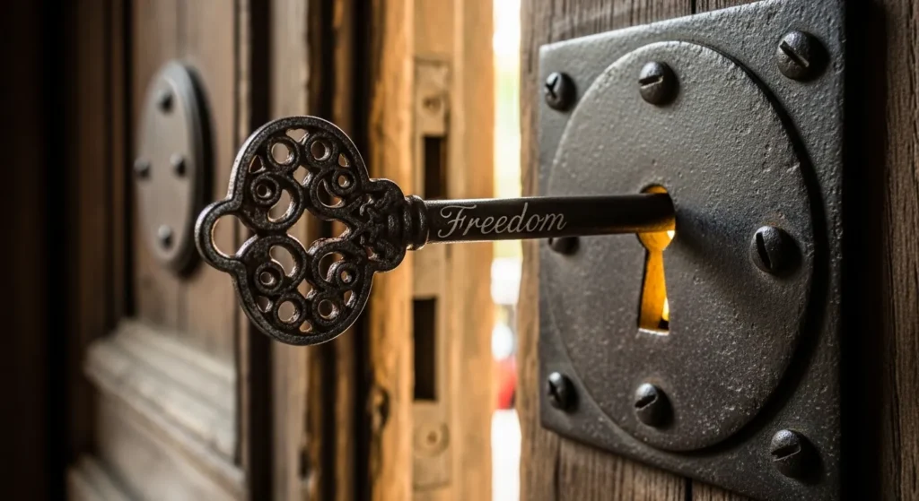 Freedom is a key to a locked door