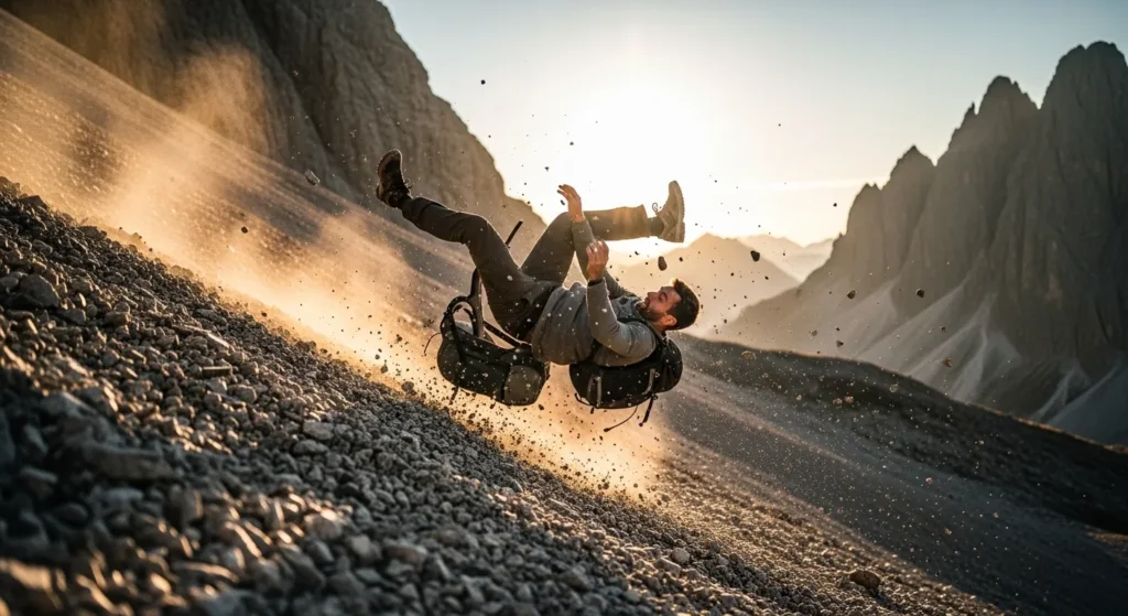 He tumbled like loose gravel