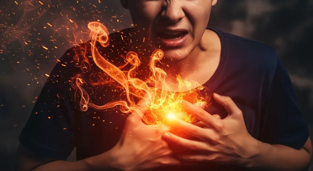Pain is a burning fire in my chest