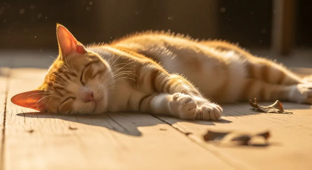 The cat is a sleepy log