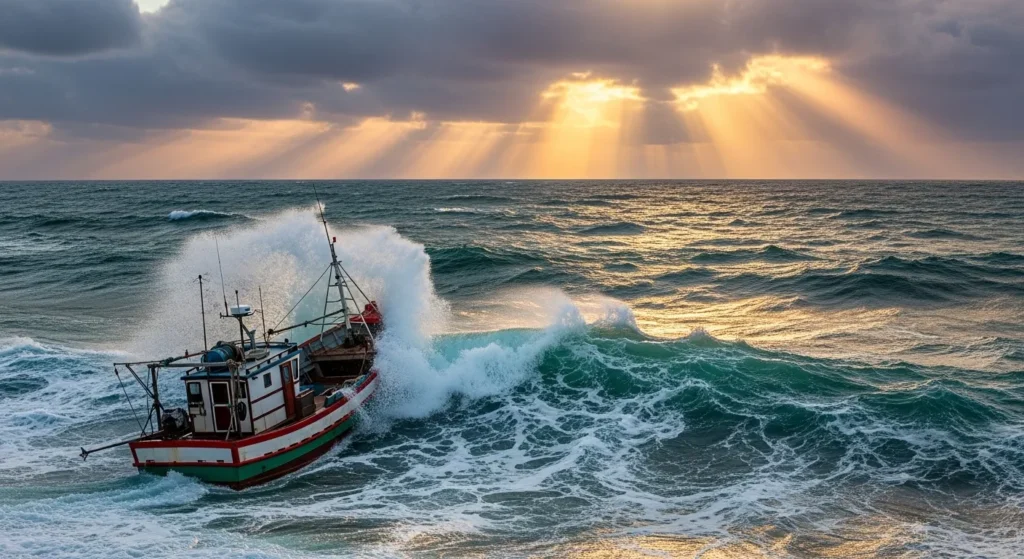 A boat in rough waters